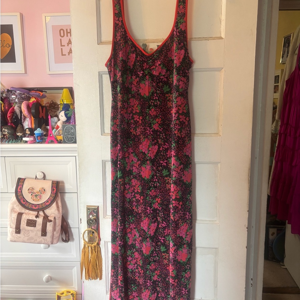 Floral Sleeveless Maxi Dress - Pink and Green